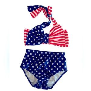 American patriotic toddler two piece bikini size 120 red white blue NWT